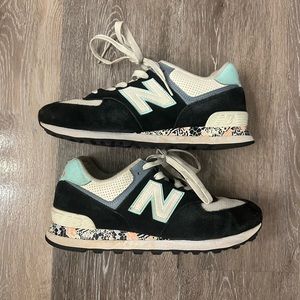 New Balance 574 Black White Mint Shoes